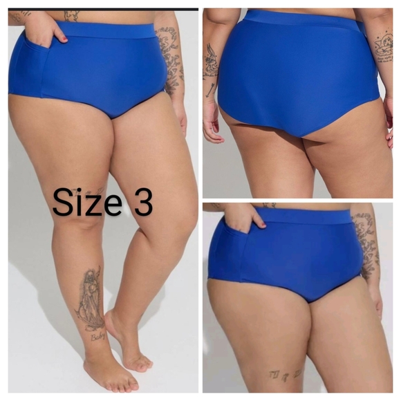 Blue High-Waisted Swim Bottoms - Picture 1 of 8
